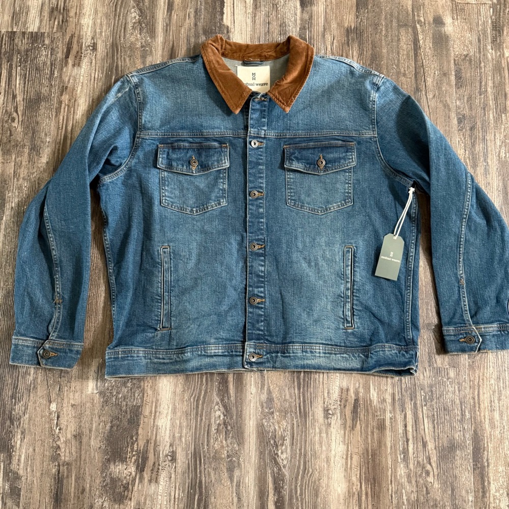 Mutual Weave Mens XXL Denim Trucker Jacket Indigo Blue Corduroy Collar NWT
